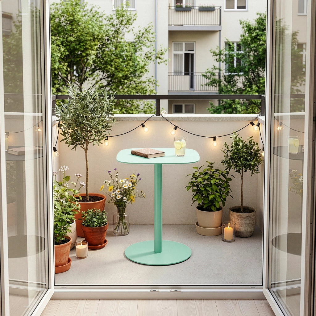 Tavolino Laterale da Divano Nastätten Metallo Piano Quadrato - Menta Verde [en.casa]