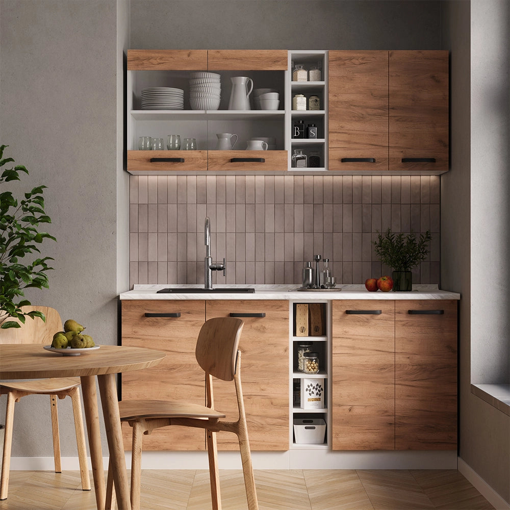 Vicco Cucina completa Quercia dorata/bianco 160 cm PL Marmo