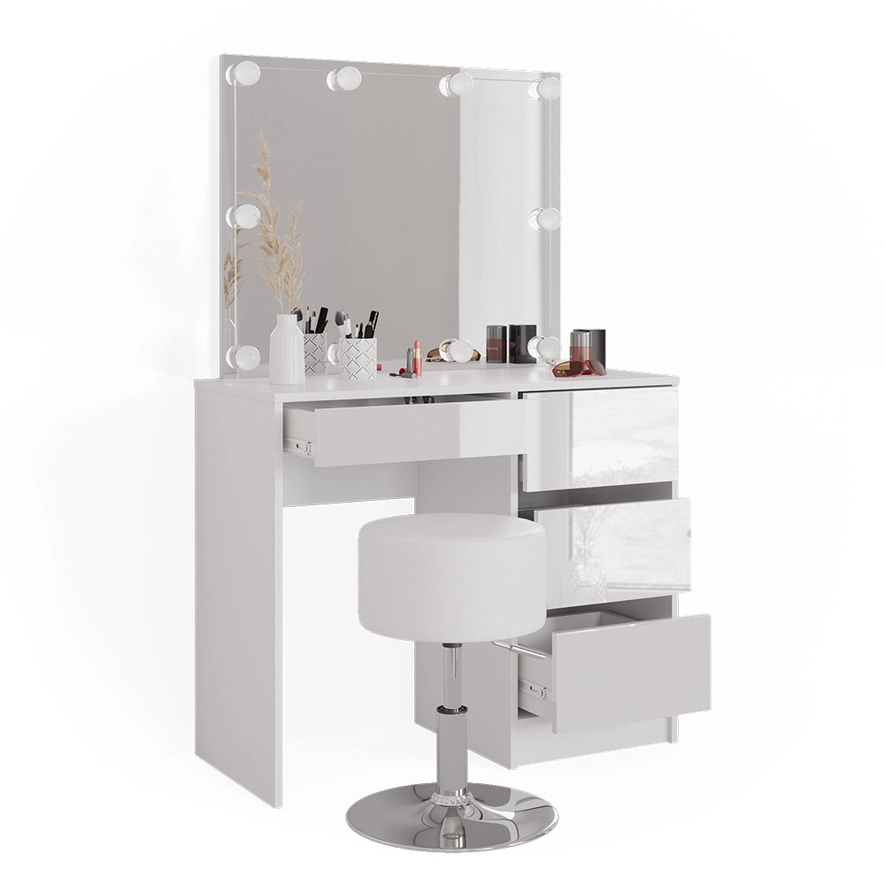 Vicco Tavolo da toeletta Bianco 40 cm con illuminazione a LED e sgabello