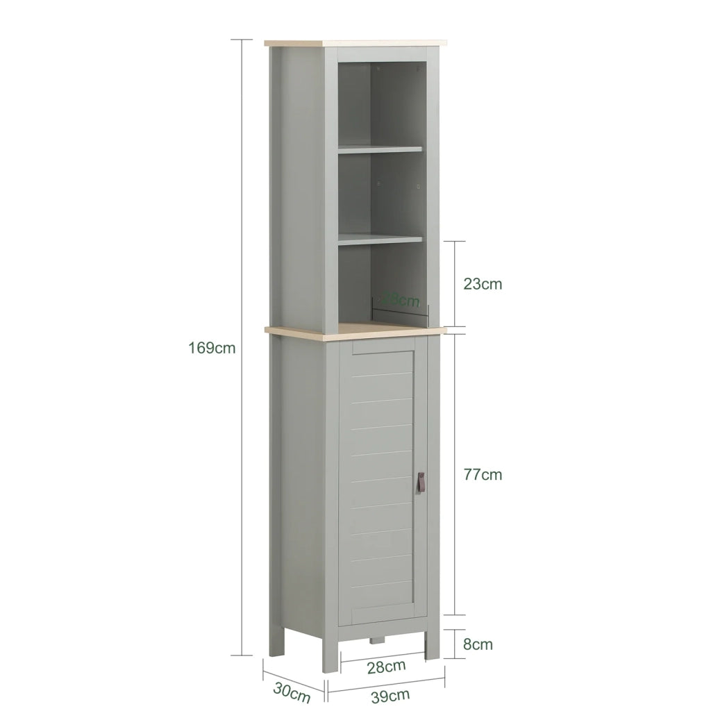 Mobiletto alto per bagno Mobile a colonna bagno salvaspazio con 3 scomparti a giorno e1 anta 39x30x169cm BZR68-HG SoBuy