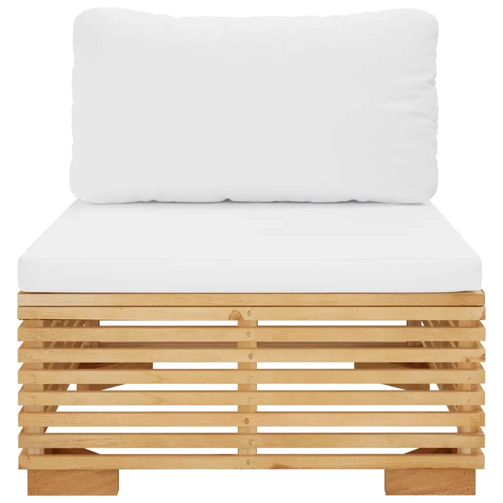 Divano Centrale da Giardino con Cuscini Crema Massello di Teak 319156