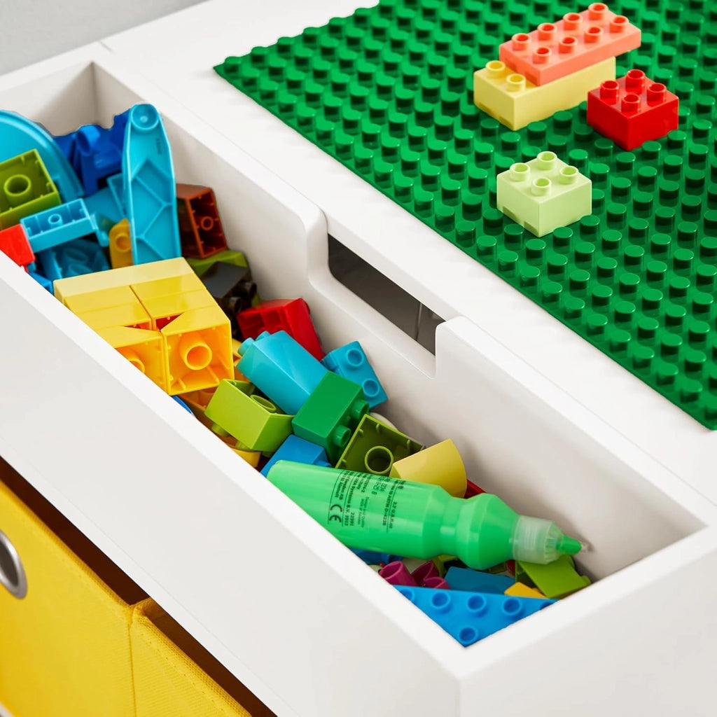 Tavolo multifunzionale per bambini con 2 sgabelli e 8 contenitori Set tavolo e sedie per cameretta bambini Tavolo da gioco con spazio di archiviazione Bianco 87x50x50 cm KMB75-W