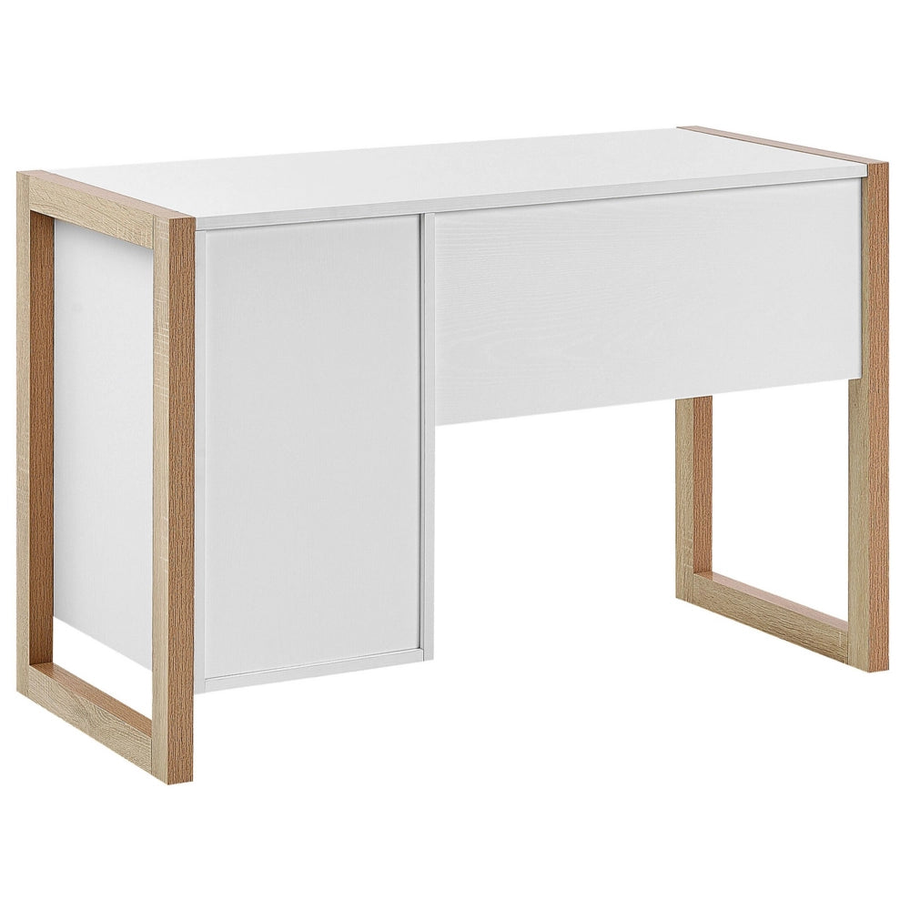 Scrivania da casa in legno bianco 110 x 50 cm cassetto portaoggetti in legno chiaro design minimalista