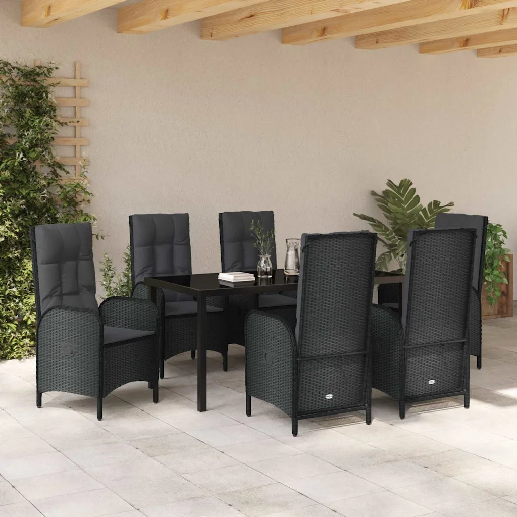 Set da Pranzo per Giardino con cuscino 7 pcs Nero polyrattan