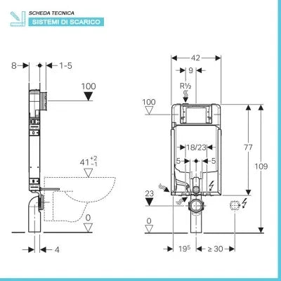 Geberit Combifix Sigma8 modulo con cassetta di scarico per installazione WC sospesi