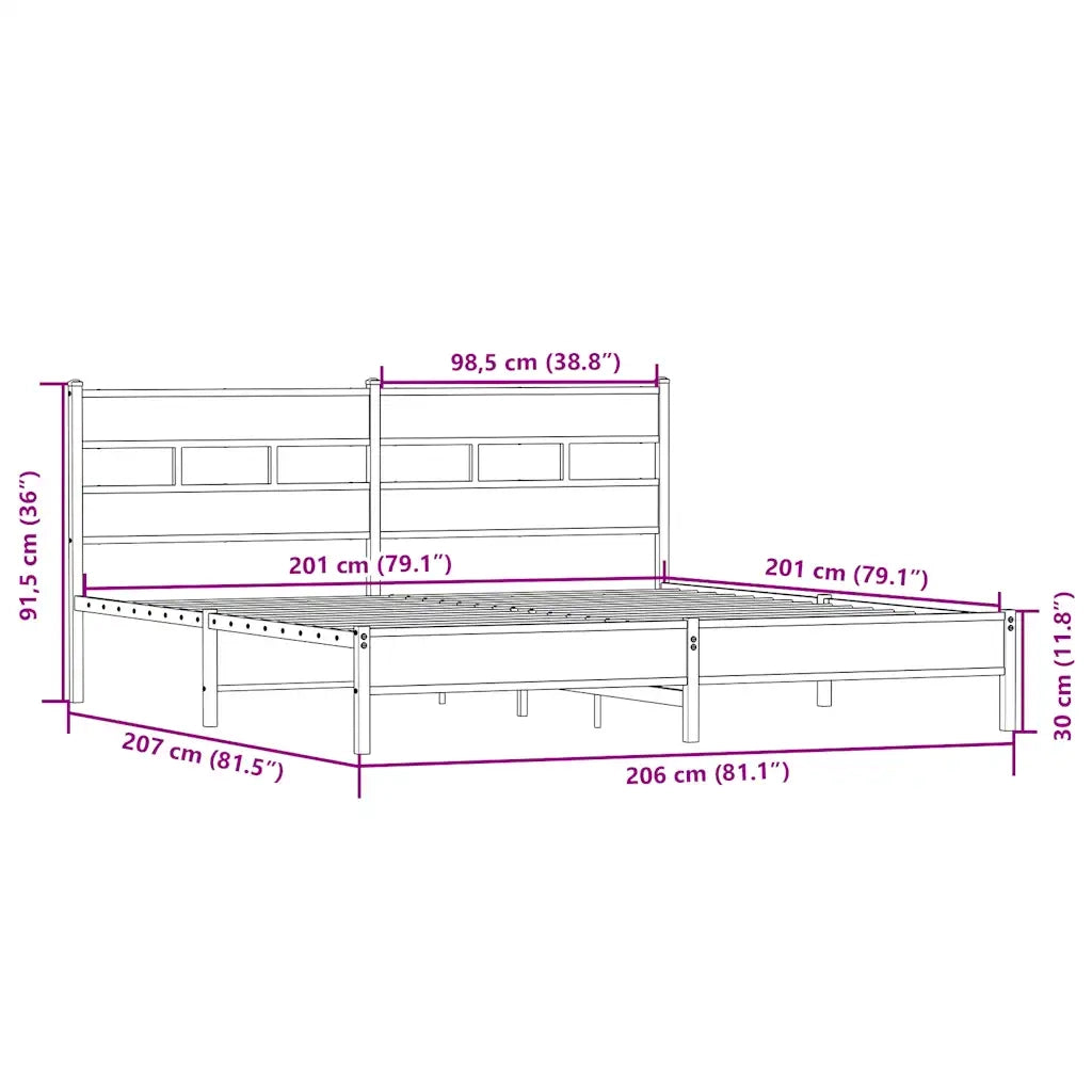 Giroletto senza Materasso in Metallo-Struttura Letto Rovere Sonoma 200x200 cm 200087