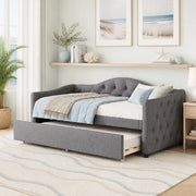 DESMIU Divano letto 90 × 200 cm 1 posto con letto estraibile, senza materasso, in lino, grigio