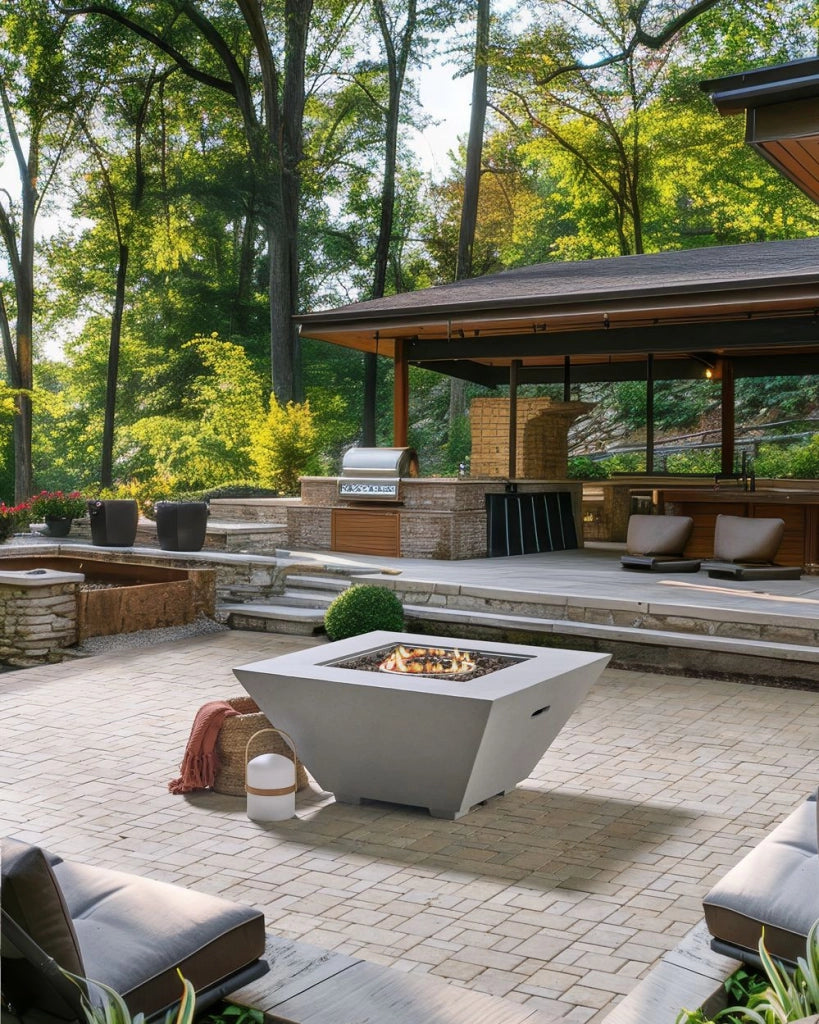 Focolare grigio chiaro 86 x 86 x 42 cm Riscaldatore per patio GRC Quadrato Accessorio per giardino e patio