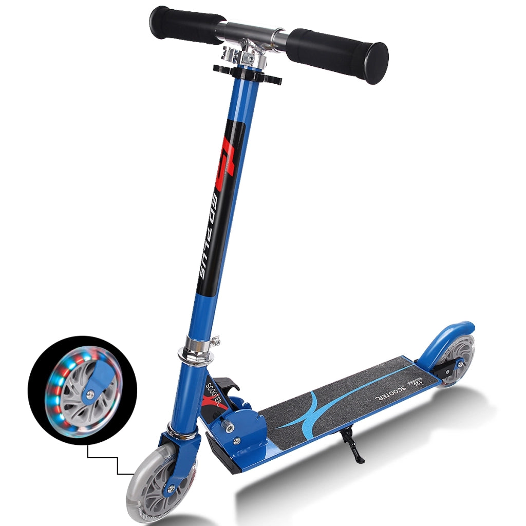 Monopattino a 2 ruote lampeggianti per bambini con musica altezza regolabile, Monopattino in alluminio Blu-Monopattini