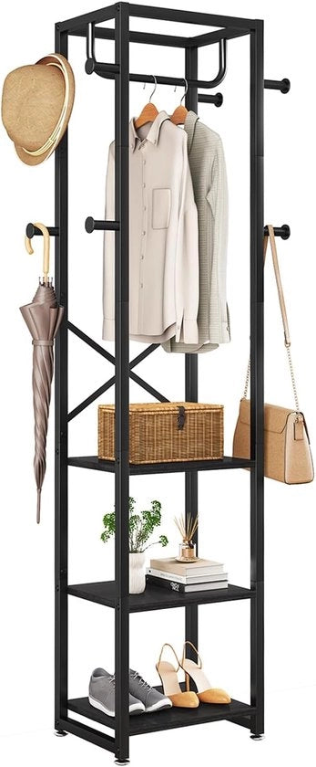 Capocassettone libero con assi e ganci - stile industriale versatile - nero - 180 x 40 x 30 cm