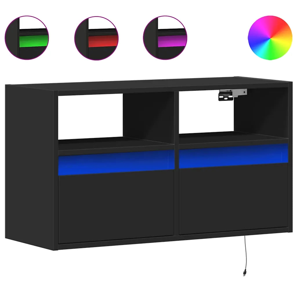Mobile TV a Parete con Luci LED-Mobile TV a Muro Nero 80x31x45 cm 588576