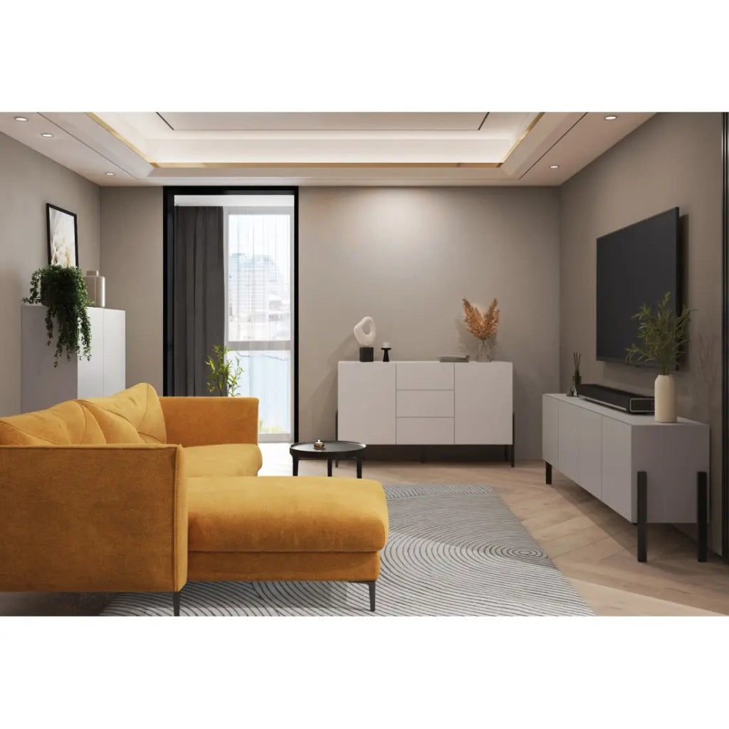 Pack salotto completo collezione SALMA – buffet XL 4 porte, armadio & buffet beige & nero opaco