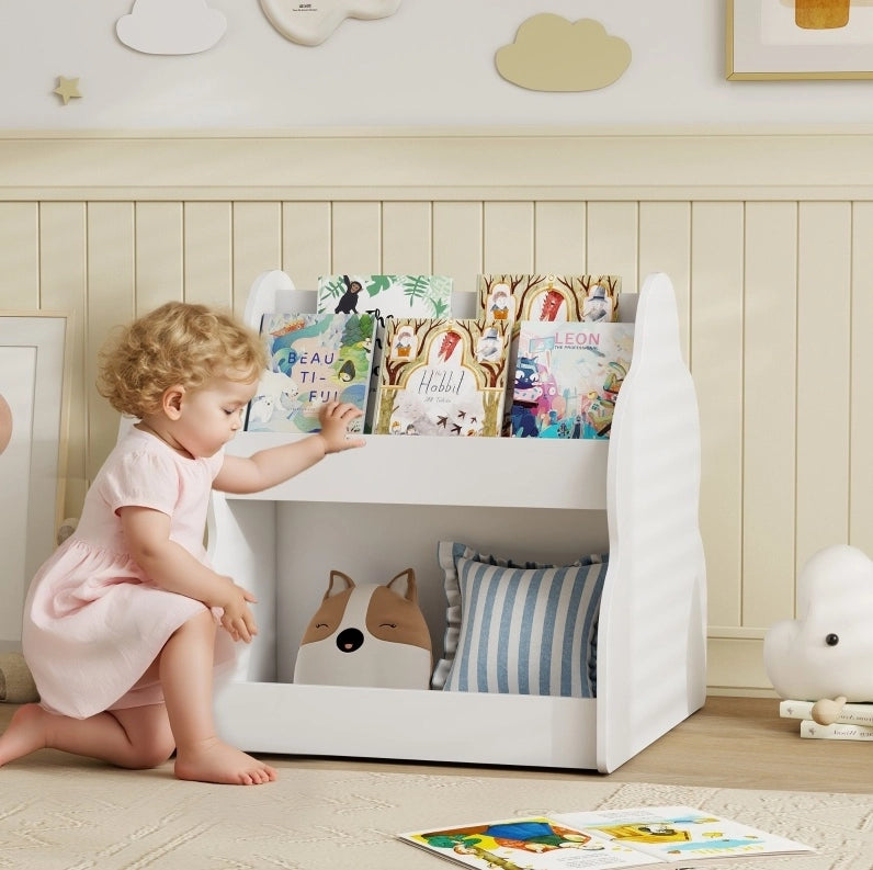 Libreria per bambini ULEVR su ruote con 4 ripiani bifacciali, in legno bianco