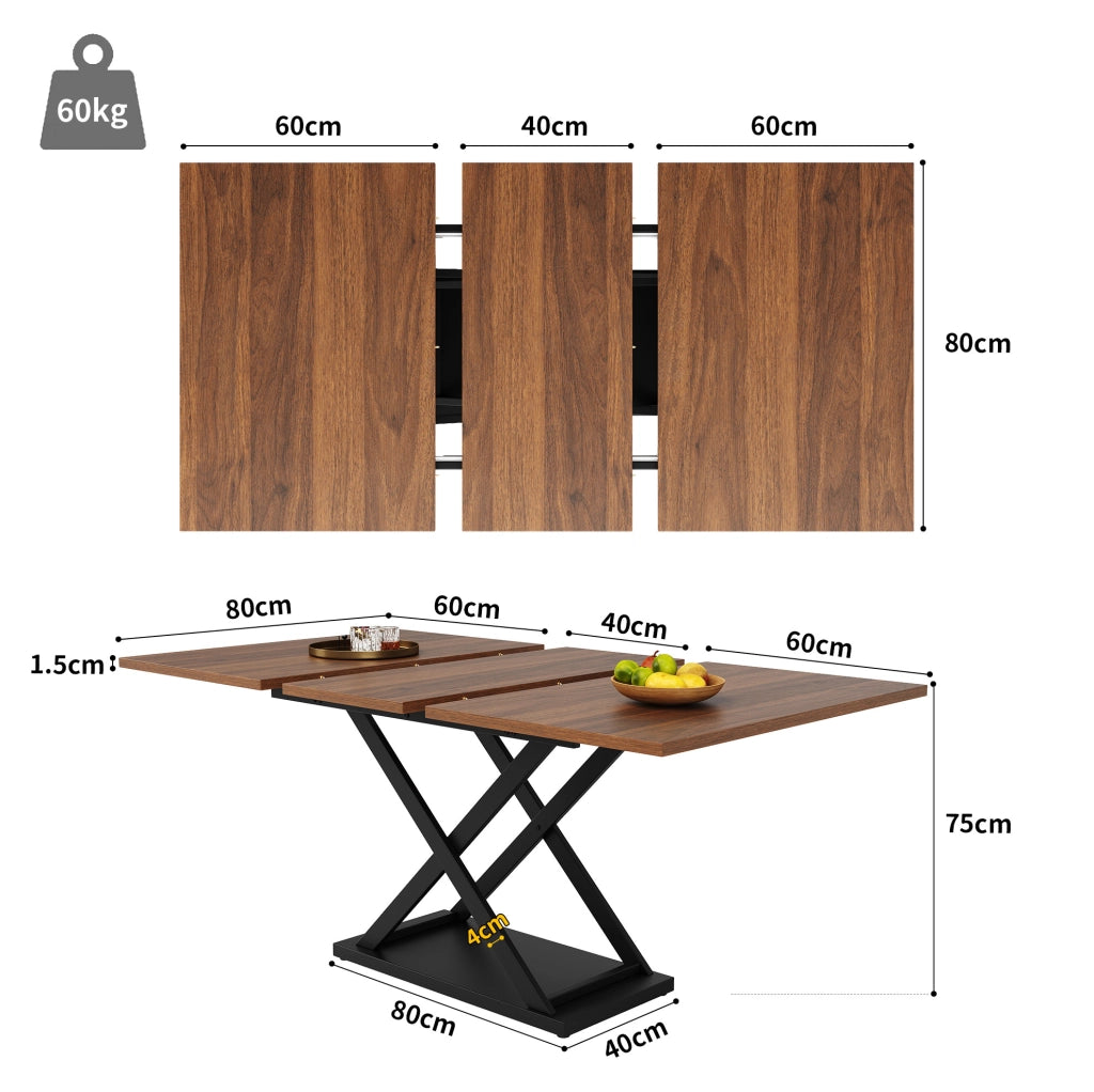 Tavolo da pranzo allungabile 120-160x80 cm noce e nero