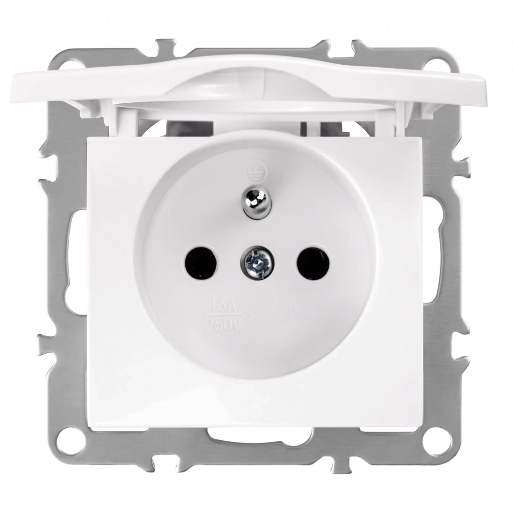 Presa Singola Con Messa A Terra E Coperchio Oste Jnh005-g White