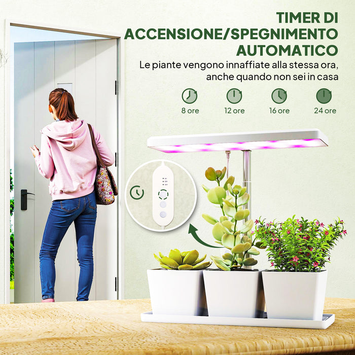Lampada per Piante da Interno con 3 Vasi Autoirriganti Timer e 5 Livelli Bianco