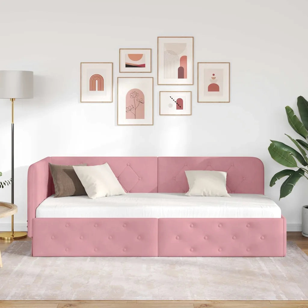 Letto singolo | Letto per adulti | Cornice del letto ad angolo Rosa 80 x 200 cm Velluto