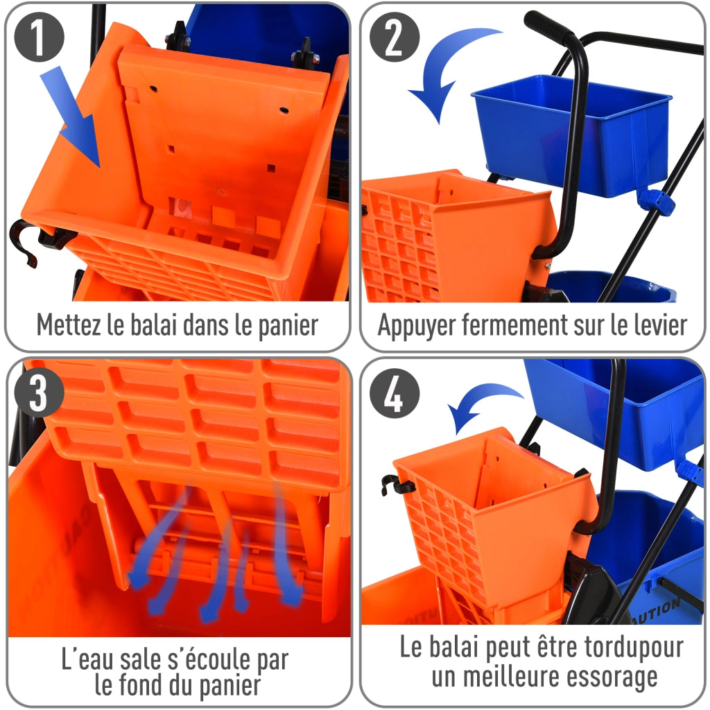 Carrello lavaggio professionale con secchio ¨C zephmum ¨C arancione 78x45x95 cm