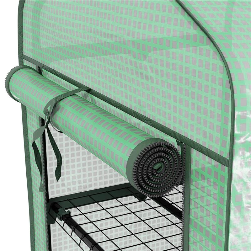 MINI SERRA DA GIARDINO CON COPERTURA IN PE, 3 RIPIANI E RUOTE, 69X49X130CM, VERDE