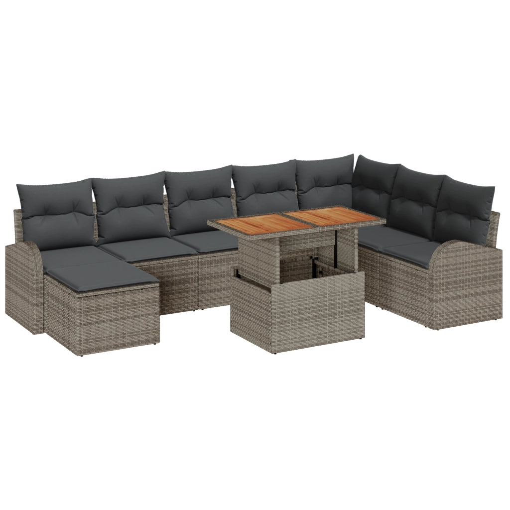 Set Divano da Giardino 9 Pezzi con Cuscini Grigio Polyrattan