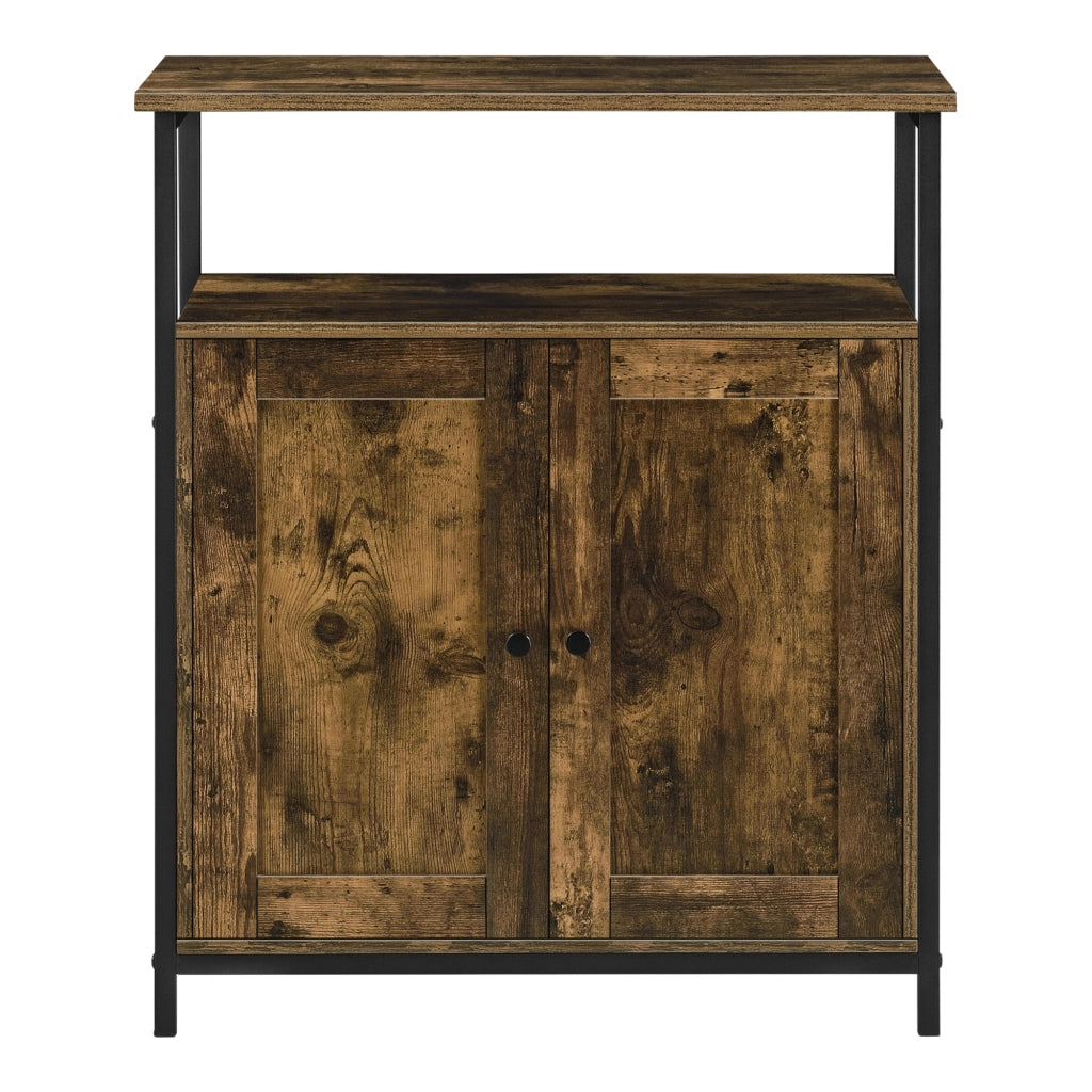 Comò / Credenza (AxLaxP) 79 x 60 x 30 cm Mobile per Soggiorno/Cucina/Camera da Letto - Telaio Laterale in Ferro, Armadietto a 2 Ante e Ripiani - Effetto Legno Scuro