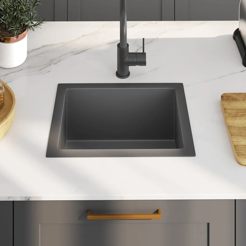 Lavello da Cucina Lavorato a Mano-Lavandino-Lavabo Nero Acciaio Inox 995808
