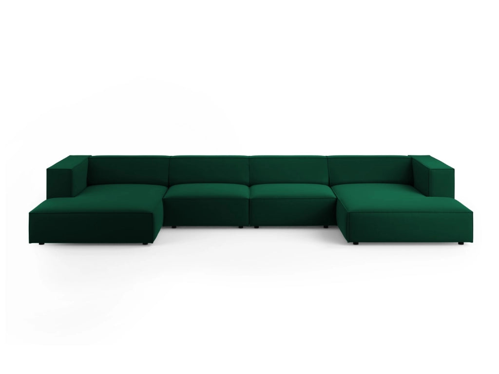 Cosmopolitan Design - Divano panoramico "Arendal" 6 posti in velluto verde bottiglia 