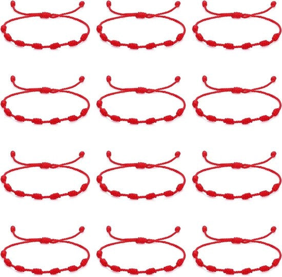 12 pezzi di bracciale in corda rossa regolabile con 7 nodi - protezione, bracciale di fortuna, collana a nodi, bracciale intrecciato e collana singola per benedizioni