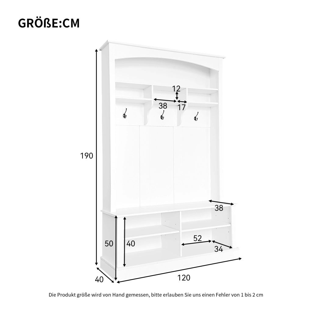 Set Ingresso con Panca, Scarpiera e Appendiabiti ¨C MINIMAL ¨C Bianco, 3 Ganci, H190/L120/P40 cm