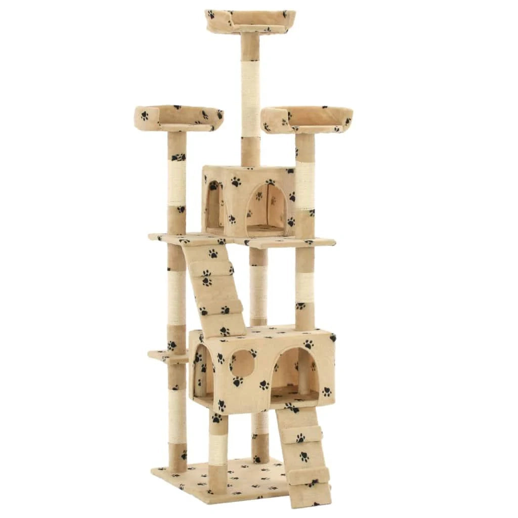 Tiragraffi albero per gatti cuccia per gatti peluche in sisal 170 cm beige con motivo a impronta di zampa 3702077