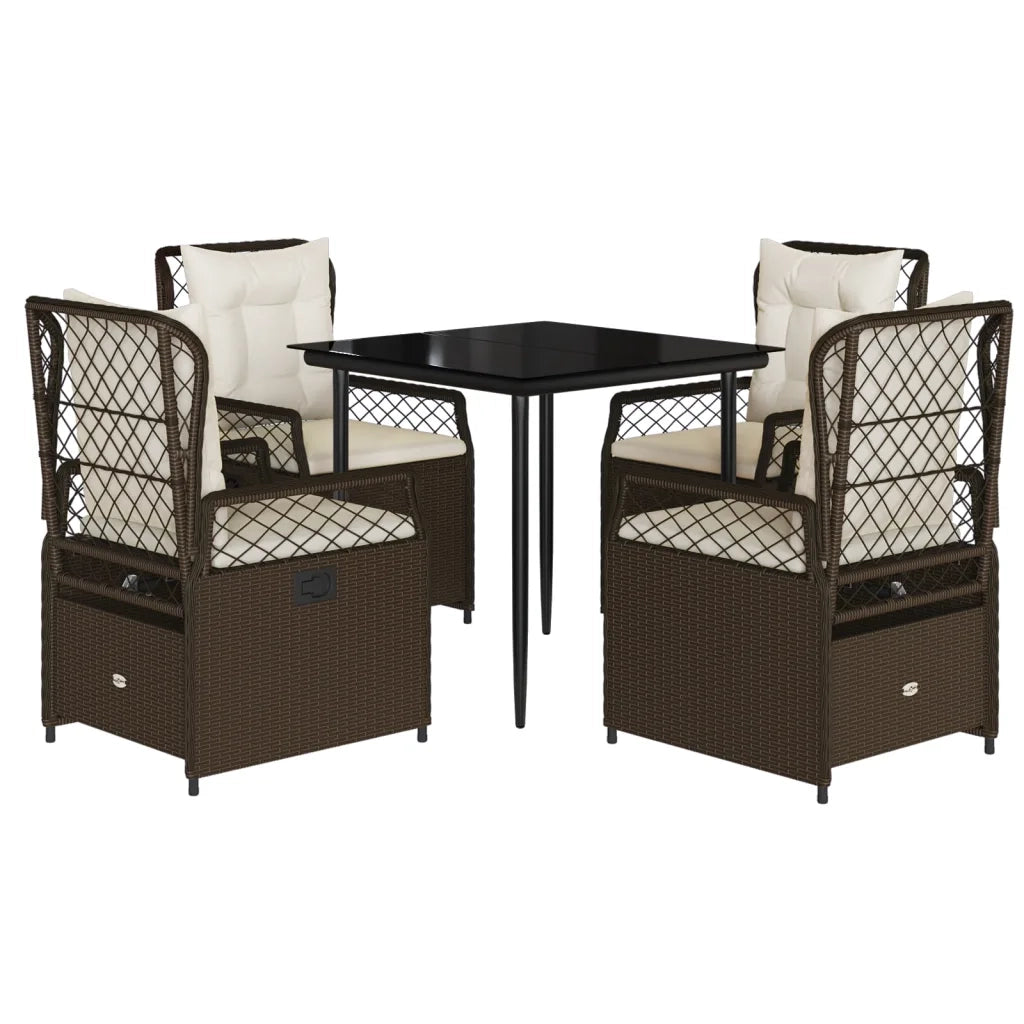 Set da Pranzo da Giardino 5pz con Cuscini in Polyrattan Marrone 3262972