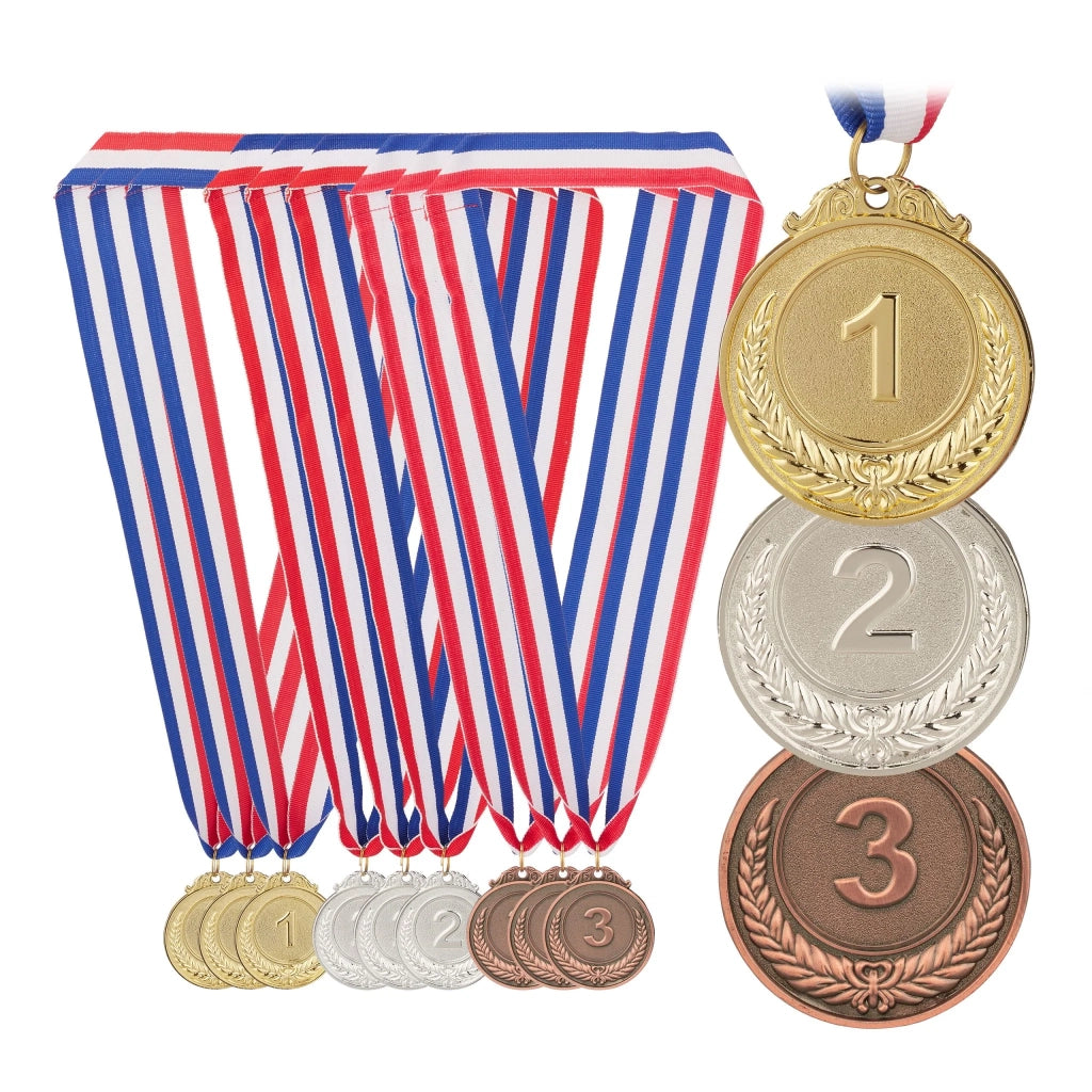 Set di 12 medaglie di premio per bambini competizioni 10 x 5 cm in metallo dorato 13_0013473