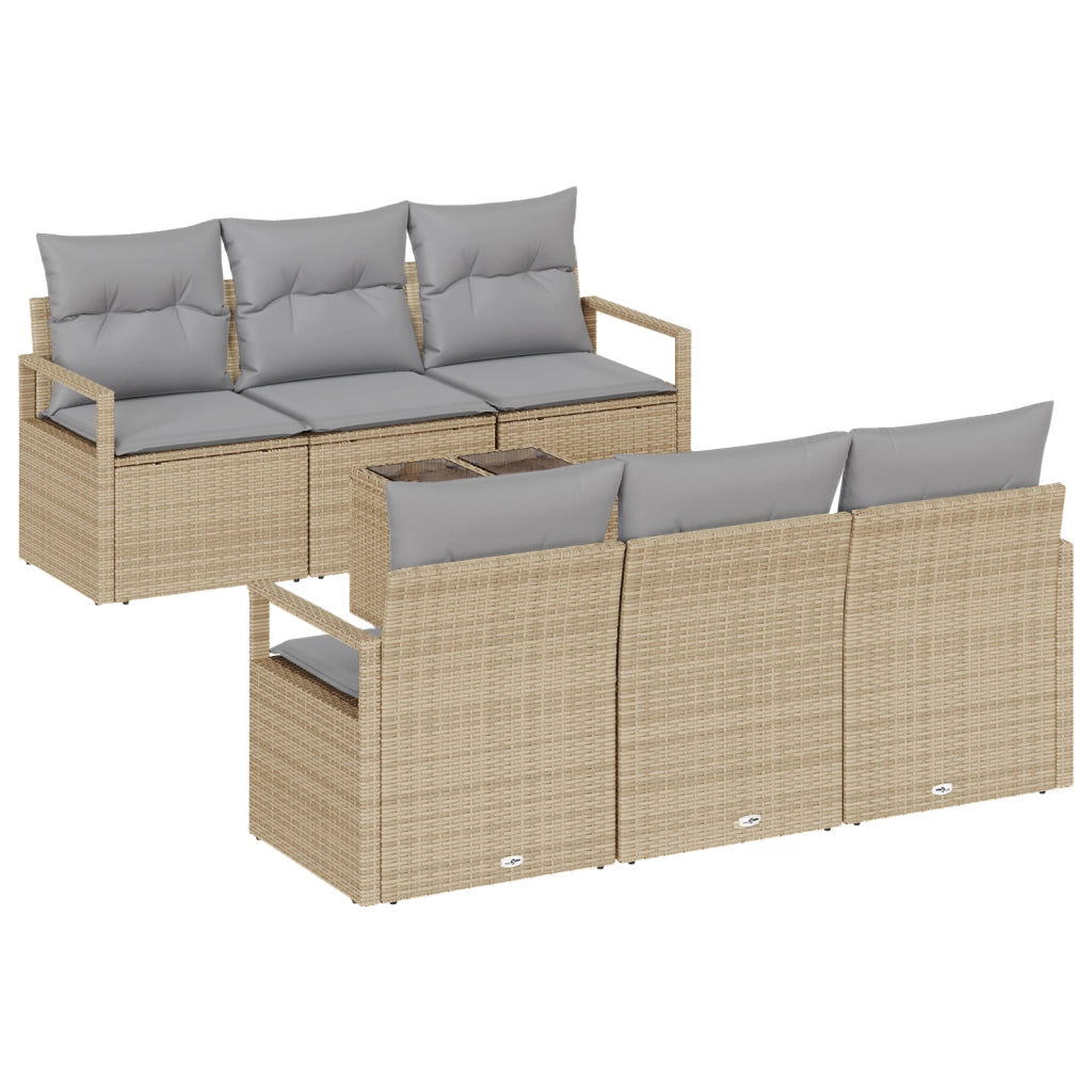 Set Divano da Giardino  7 Pezzi con Cuscini Beige Polyrattan