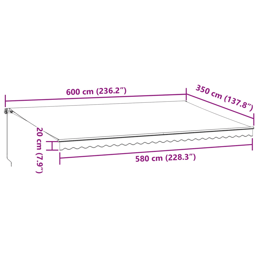 Tenda da Sole Retrattile Manuale con LED Bordò 600x350 cm 3214995