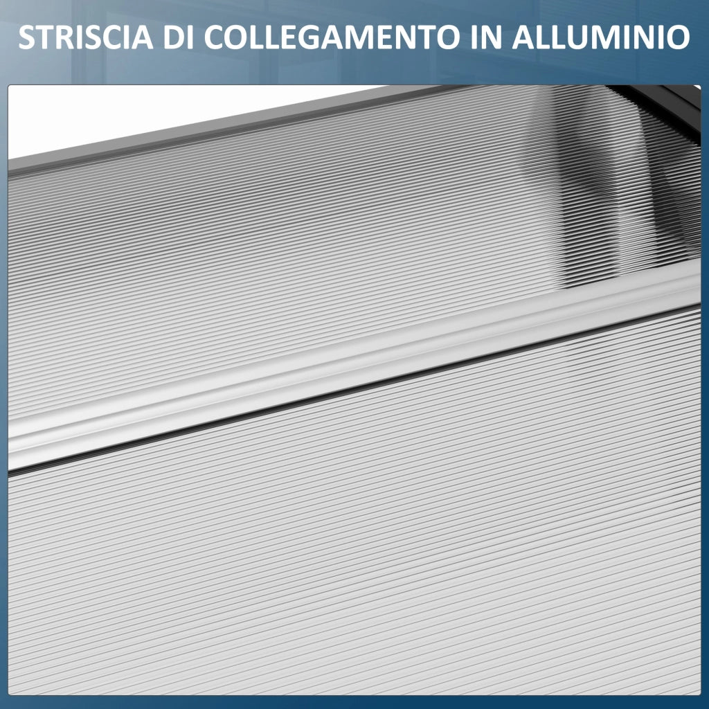 Pensilina Tettoia 122x89x24 cm in Policarbonato PP e Alluminio Nera e Trasparente