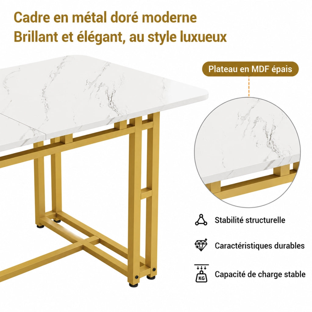 Tavolo da pranzo di lusso leggero con gambe in metallo; MDF; dorato