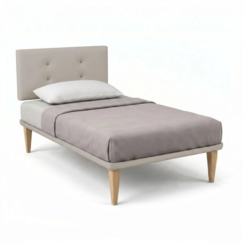 Letto imbottito Singolo 80x190 cm Button - Similpelle,Tortora,Con rete