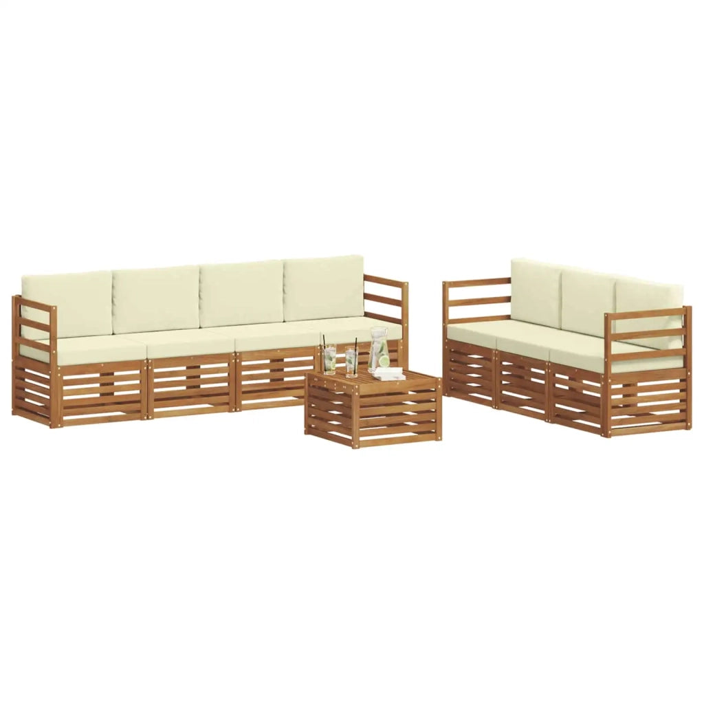 Set divani 8 pz Naturale e Crema Legno di Acacia Massello 3374470