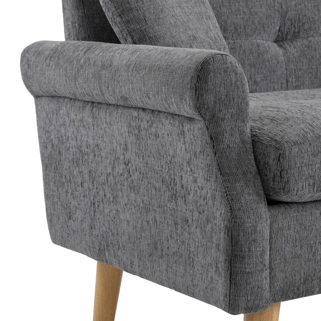 Divano a 2 posti in tessuto Chenille grigio, struttura in legno massello, seduta imbottita 15 cm