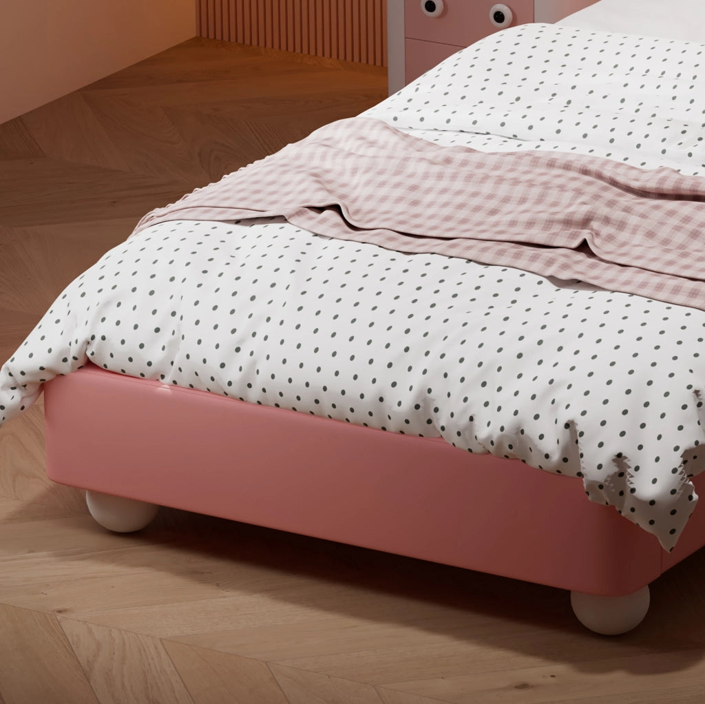 Letto imbottito per bambini con testiera a forma di coniglio e LED