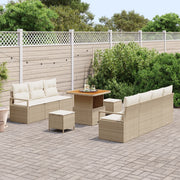 Set di divano da giardino 10 pezzi con cuscini in polyrattan beige e legno di acacia