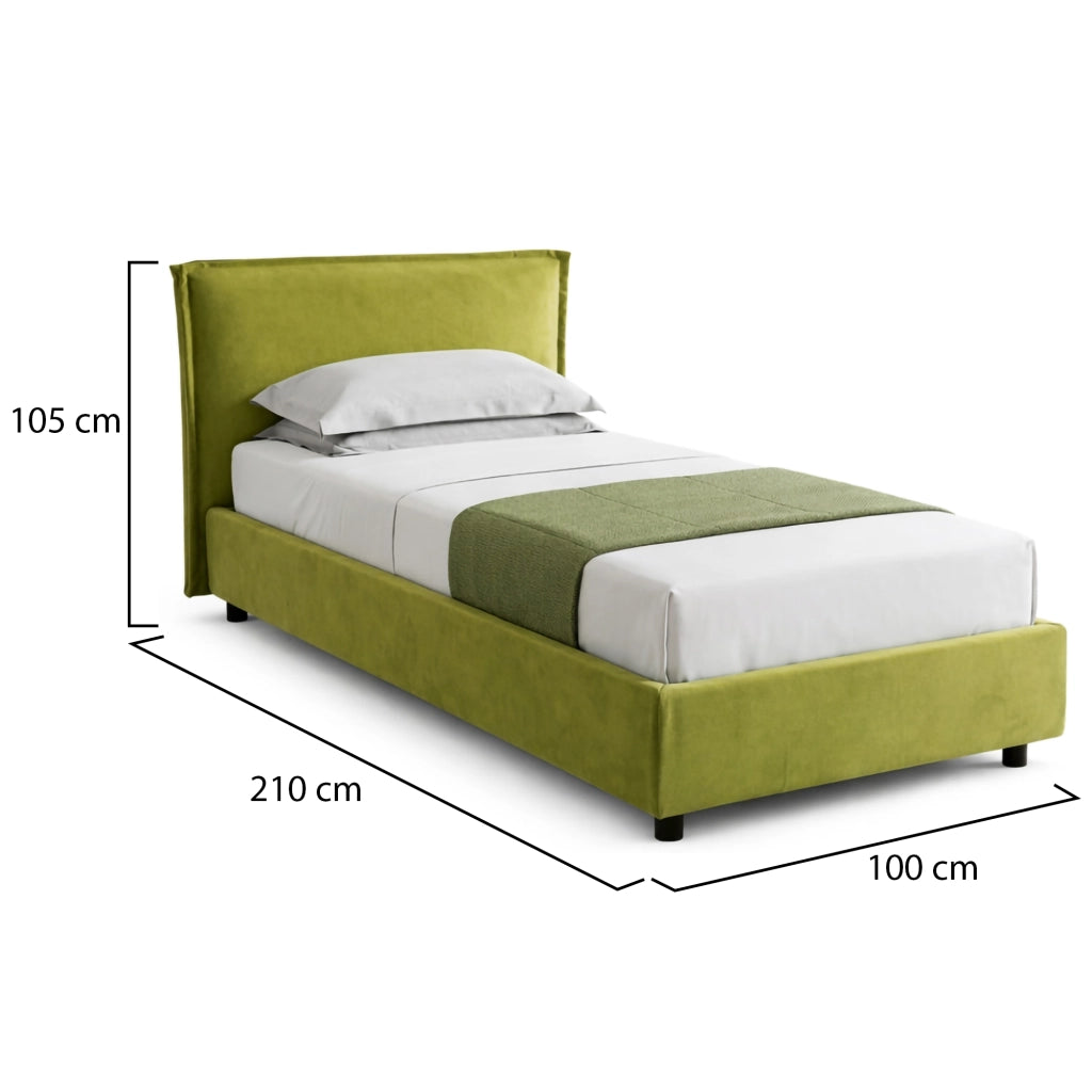 Brusson, Letto Singolo Sfoderabile Made in Italy, Verde