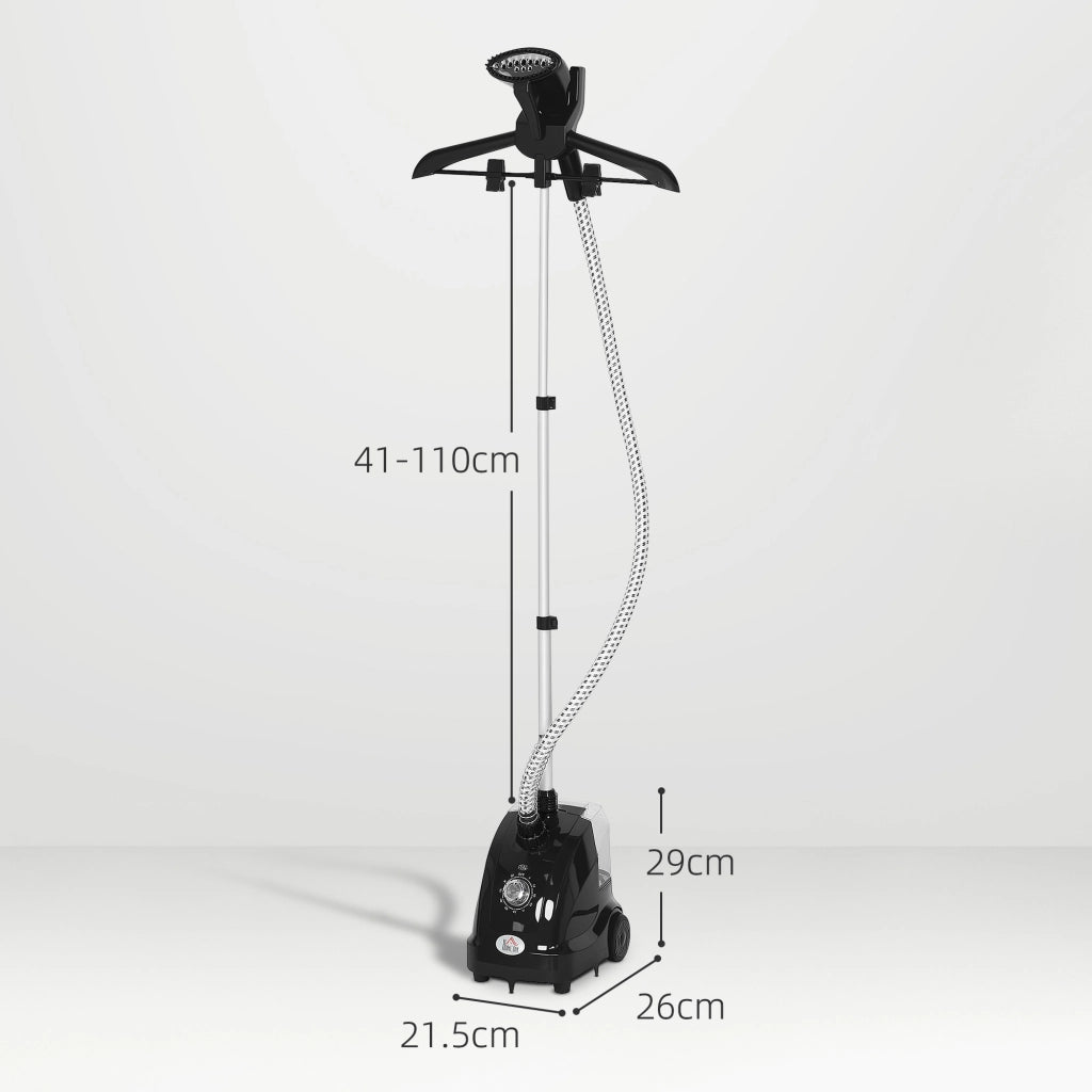 Stiratrice Verticale a Vapore da 1,4L con Asta Estendibile 41-110 cm e Ruote in ABS e PP Nero