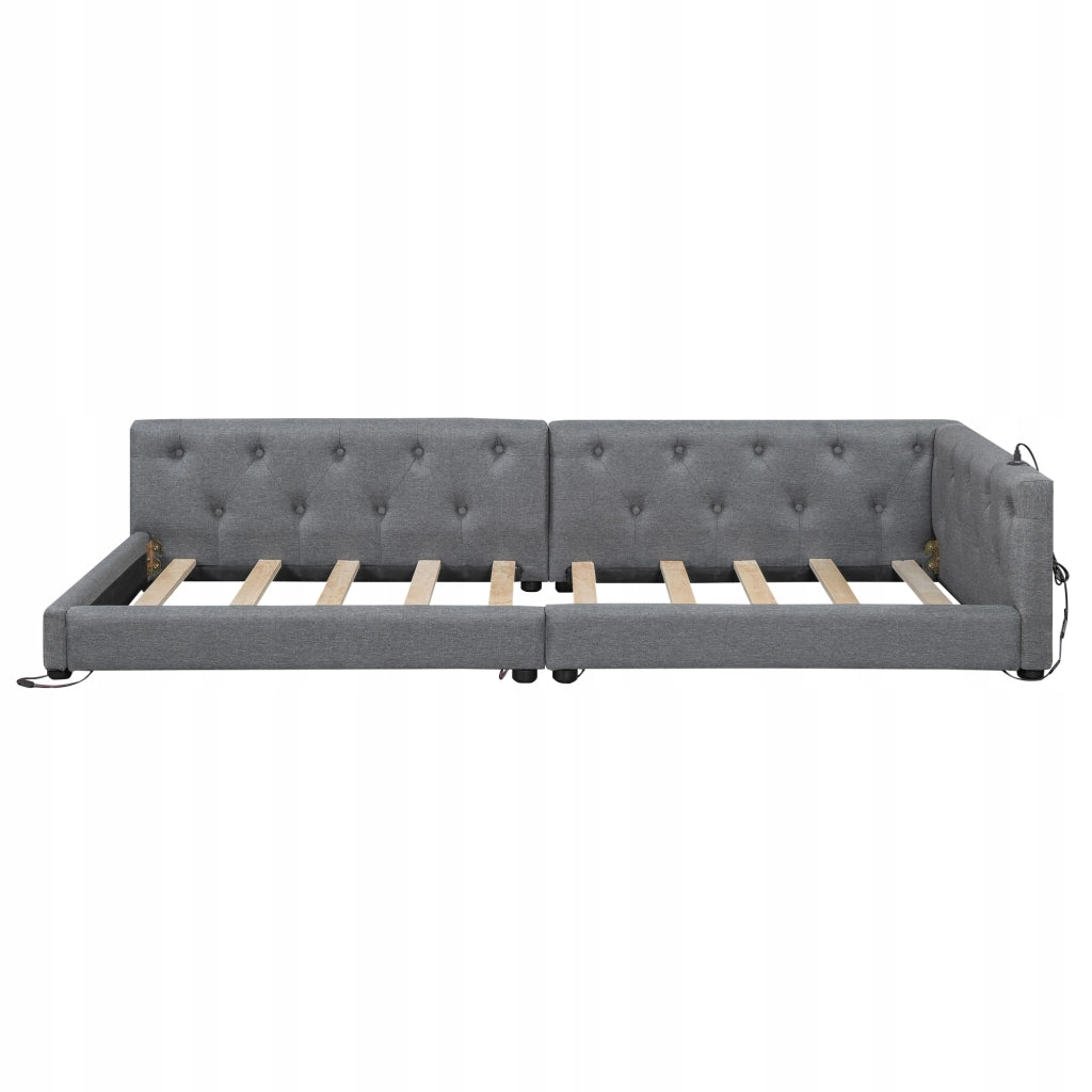 Sofa letto 90x200 - Xylo - LED, USB-C, lino grigio