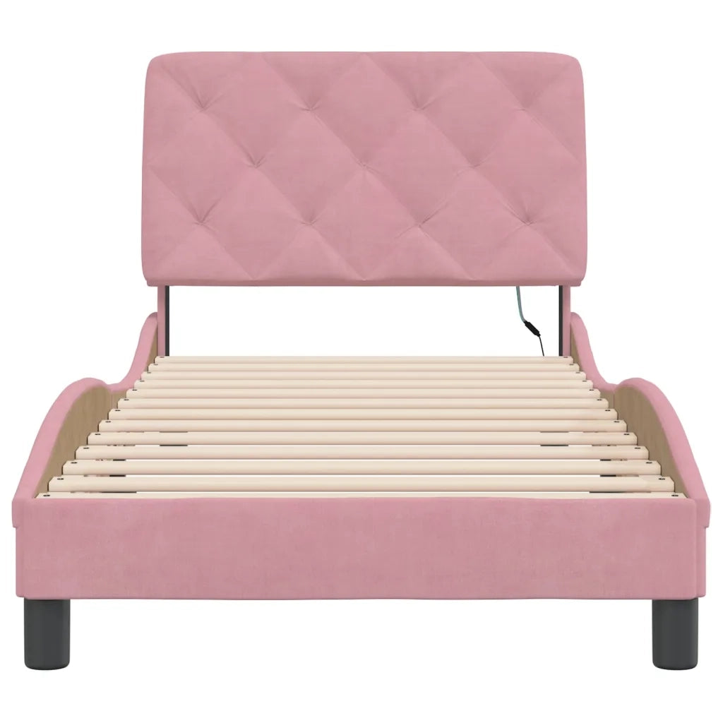 Giroletto con LED senza Materasso-Struttura Letto Rosa 90x200 cm in Velluto
