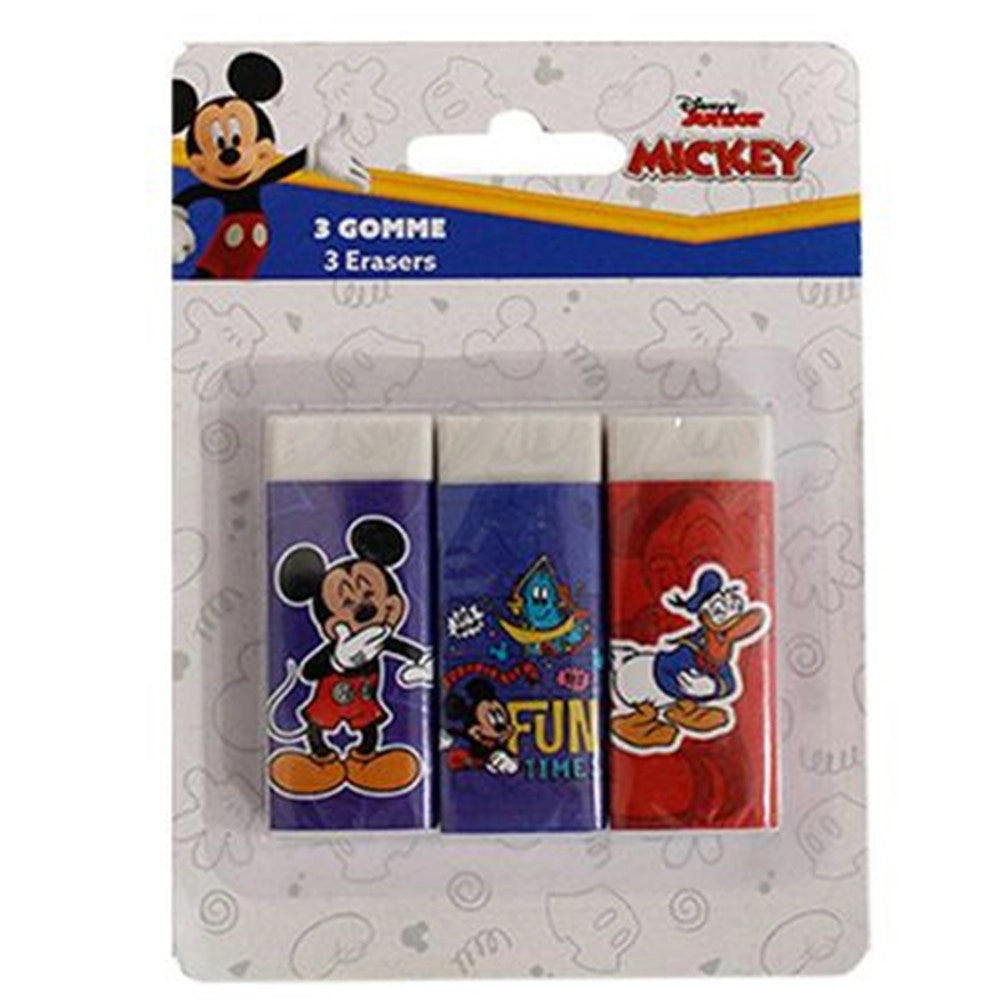 Trade Shop - Set 3 Pz Gomme Per Cancellare Topolino Cancelleria Per Scuola Regalo Festa Bambini 961068 -
