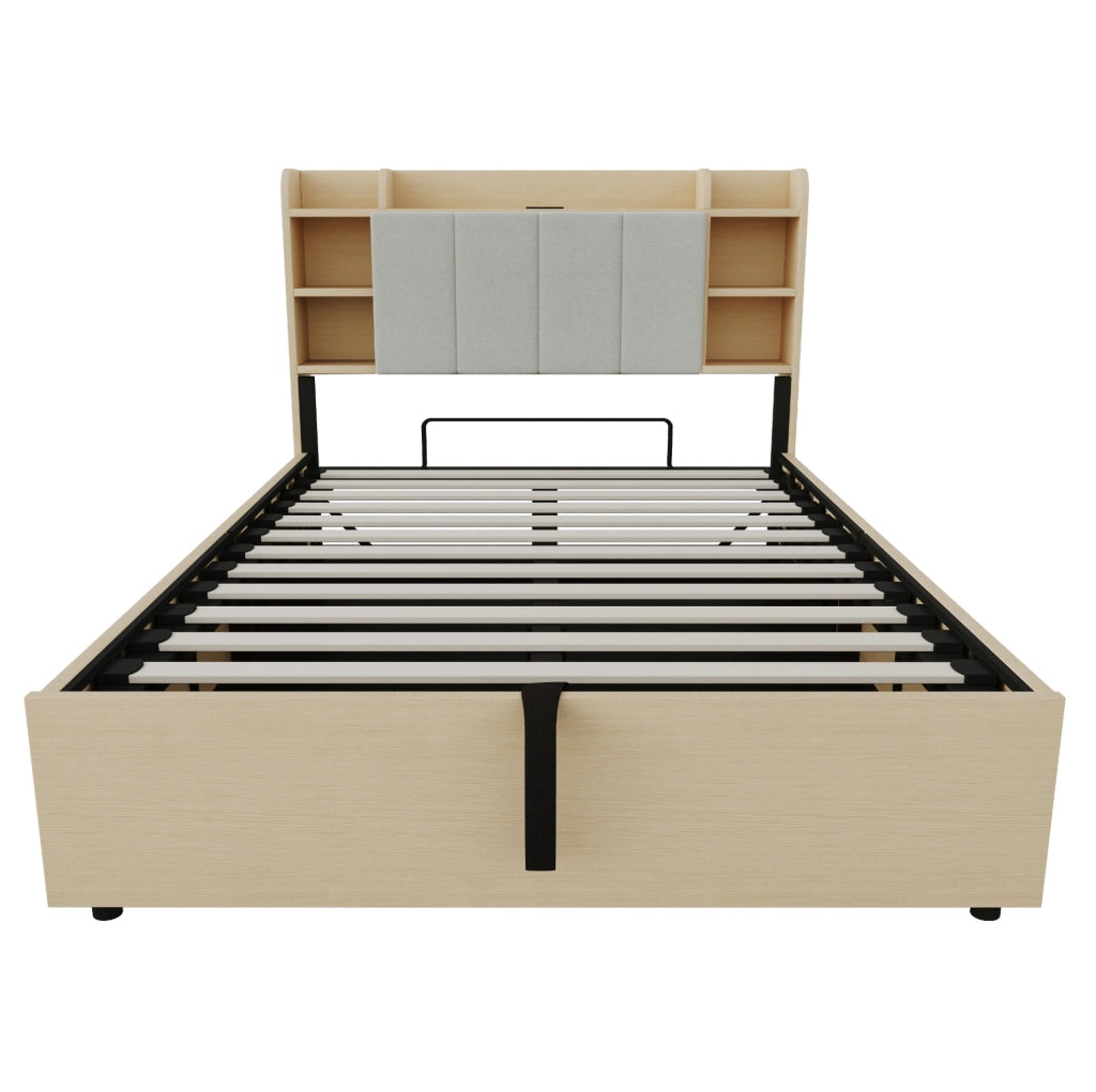 Letto 140x200 cm con contenitore idraulico, USB e USB-C