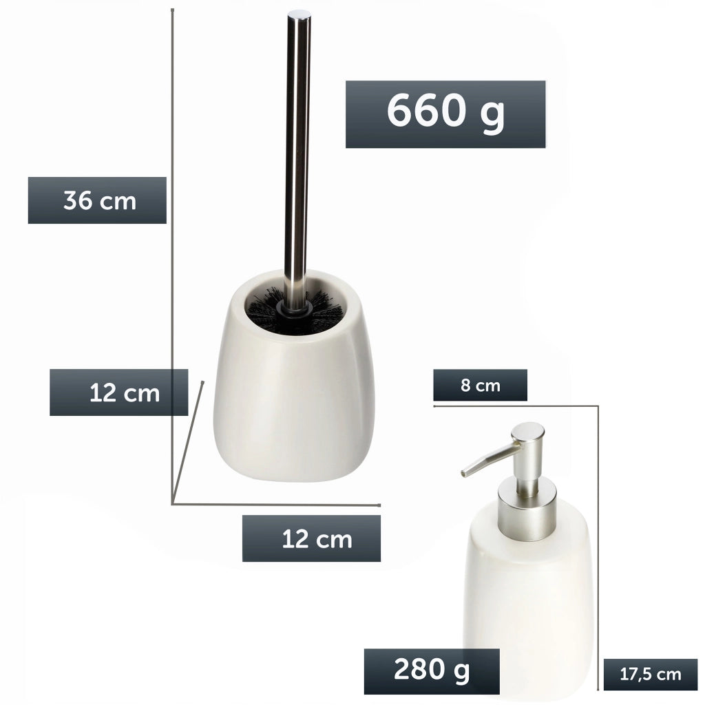 Set da bagno KADAX con dispenser di sapone per WC, spazzolino e ceramica bianca.