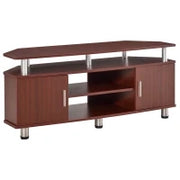 Mobile Porta TV Classico da Soggiorno con 2 ripiani e 2 Armadietti, in MDF e Acciaio Inox, Marrone, 120x39.5x52cm