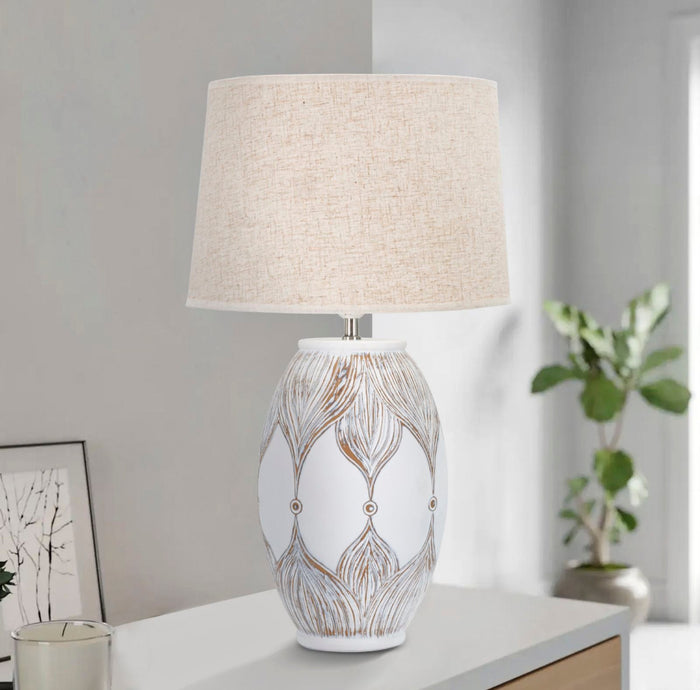 Lampada da Tavolo Ovale Atene 38x67x38 cm in Poliresina Bianco/Marrone
